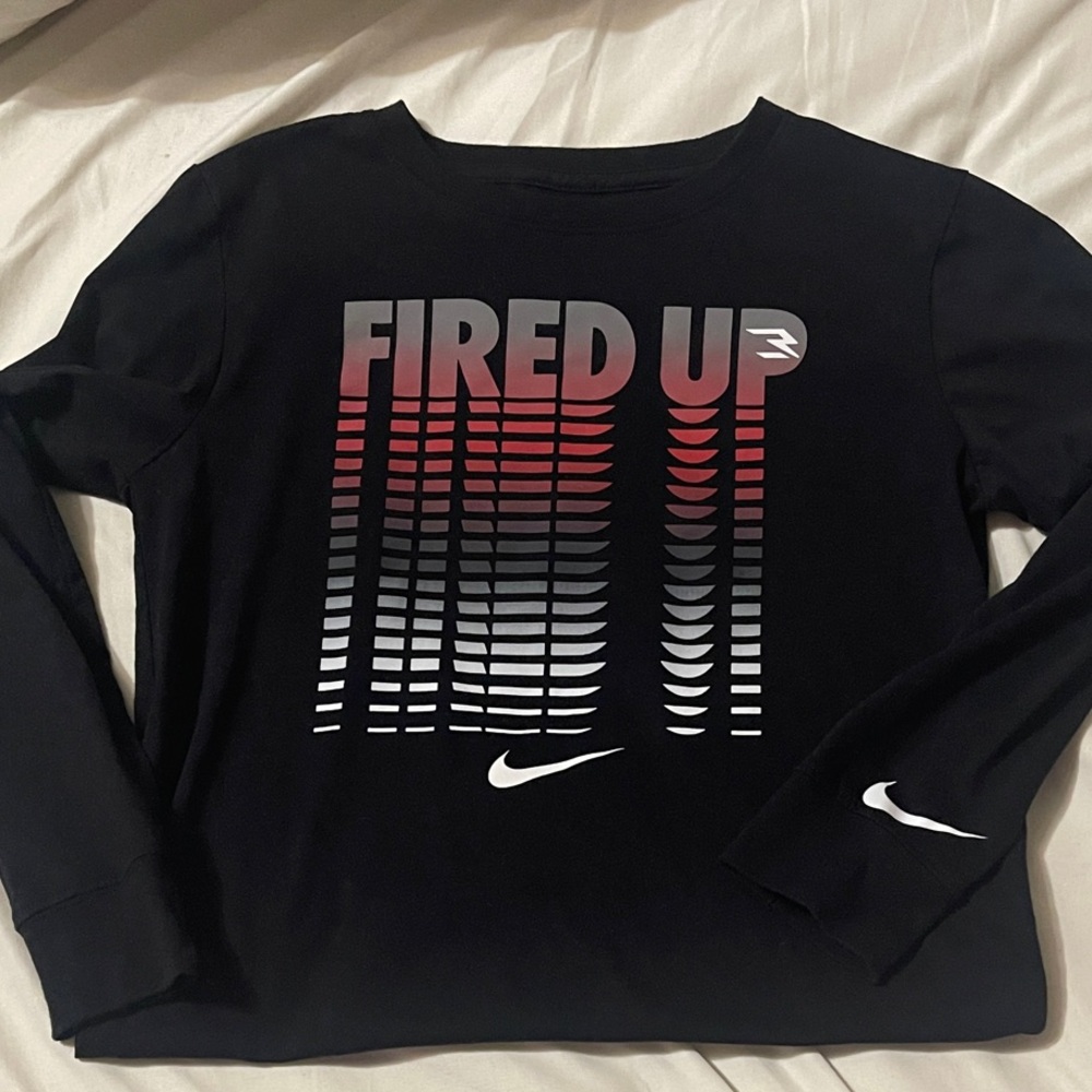 Boys Size L Nike 3 Brand Black Long Sleeve with Fired Up Design